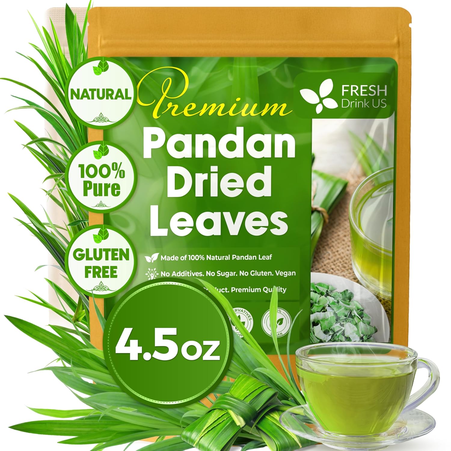 Natural Pandan Leaves Dried, Pandan Leaf Powder, 100% Pure Dried Pandan Leaves, Pandan Leaf Tea, No Additives, No Caffeine, Vegan Herbal Tea