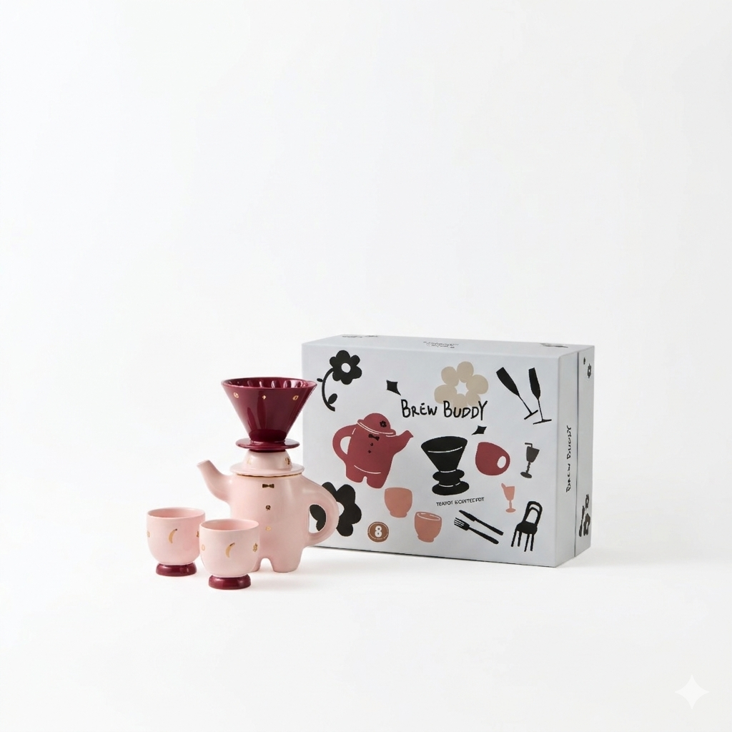 WEKUKU Brew Buddy - Elegant Porcelain Teapot & Coffee Pot (Pink)