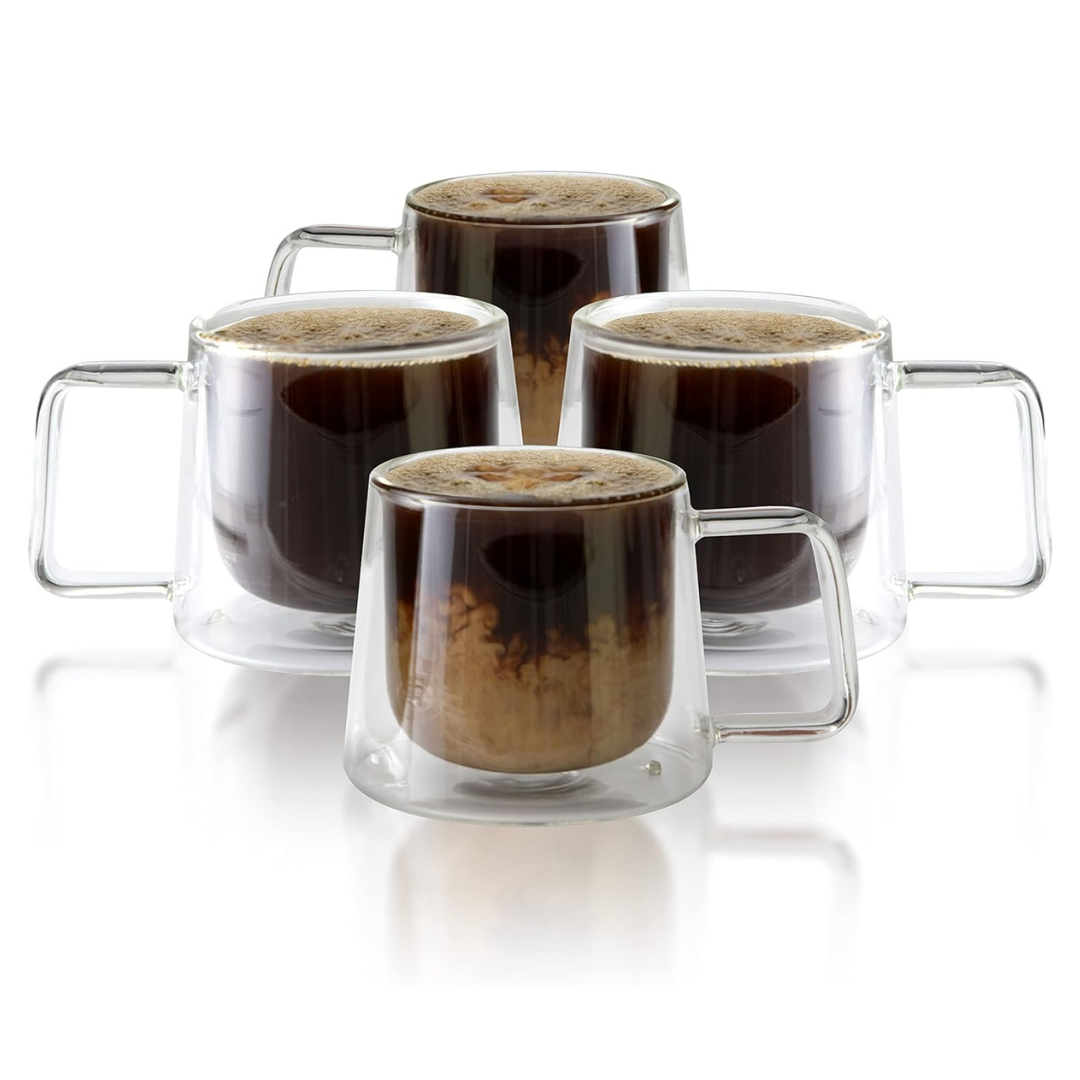 Double Walled Glass Coffee Drink Mug with Handle