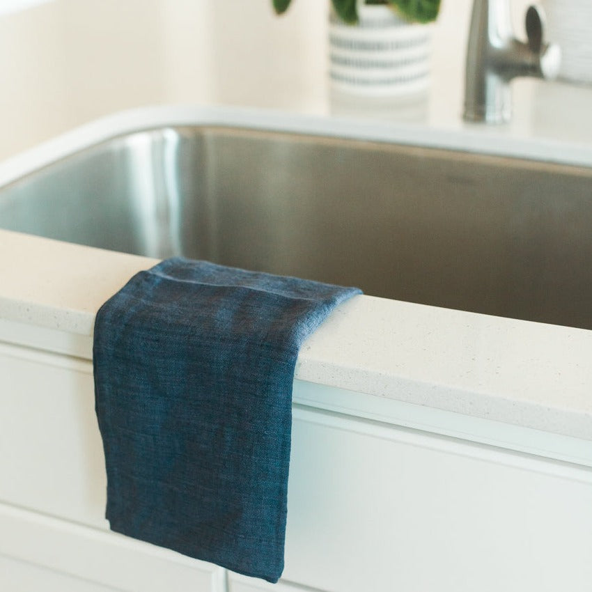 Creative Women Stone Washed Linen Tea Towel - Navy