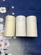Inoue Tea Kenran Hana White Washi Paper Wrapped Tea Canister (L) shown in image, featuring traditional Japanese chazutsu design.