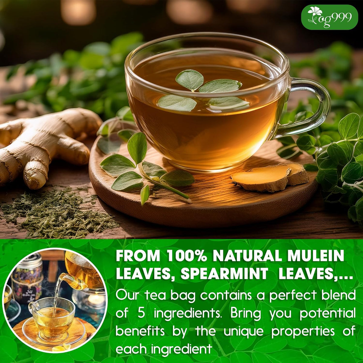 FreshDrinkUS - Natural and Premium Herbal Super Moringa Herbal Tea, Improve Digestion, Support Brain, Weight, Skin and Sleep, Eco-Conscious Tea Bags
