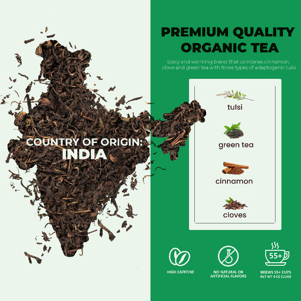 Gardenika Tulsi Spicy Green Tea with Cinnamon, Loose Leaf, USDA Organic, Kosher – 4 Oz (113g)