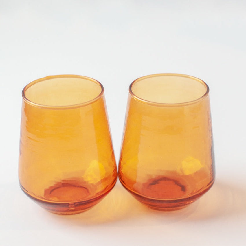 Creative Women Handblown Hammered Glass Water Tumbler, Amber - set of 4