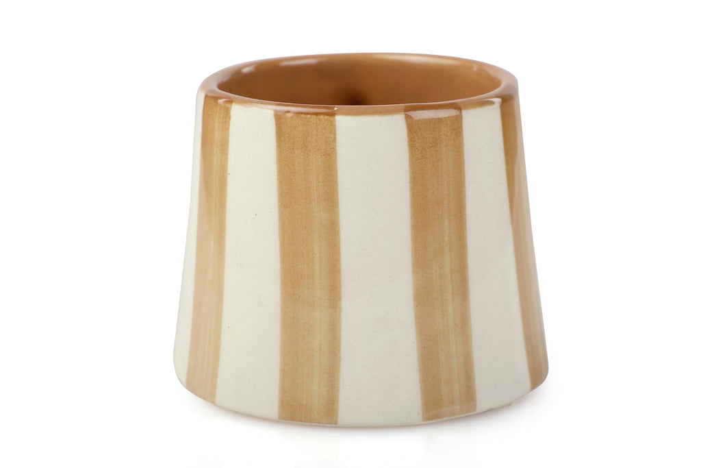 Casa Amarosa Ceramic Brown Stripe Cup - 3.5 x 2.5 Inches ( Set of 2 )