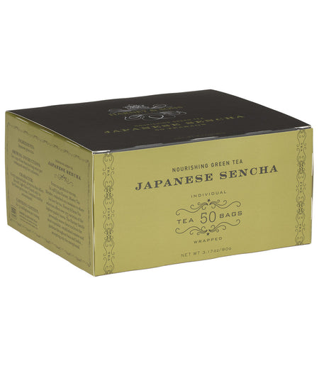 Harney & Sons Japanese Sencha, Box of 50 Wrapped Teabags, featuring individually wrapped teabags for easy brewing.