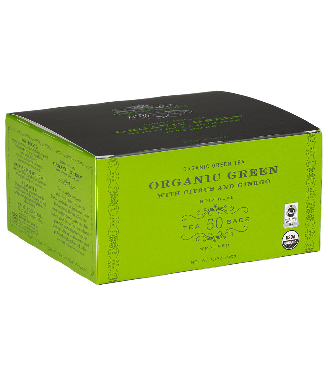 Harney & Sons Organic Green with Citrus & Ginkgo, Box of 50 Wrapped Teabags