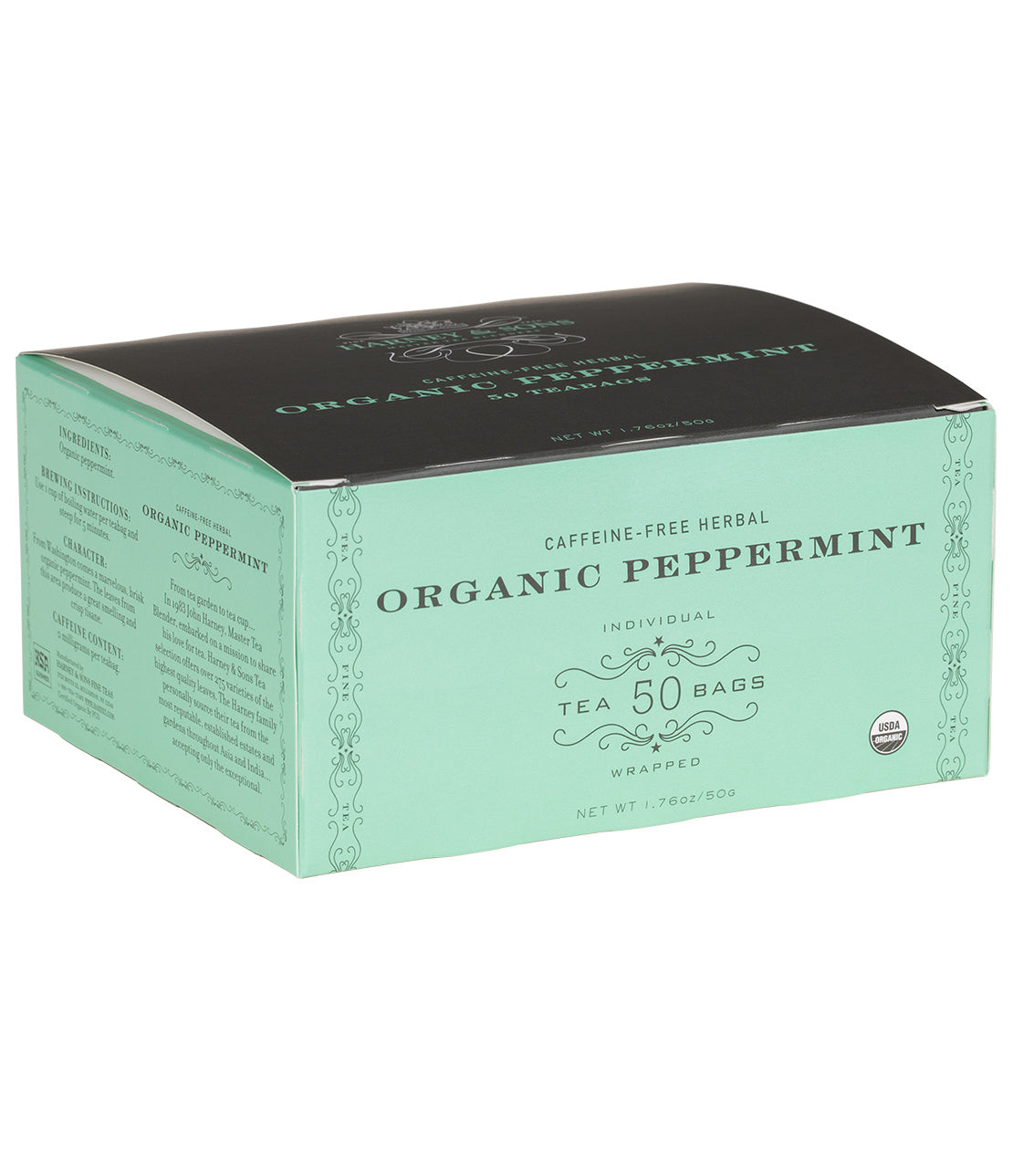 Harney & Sons Organic Peppermint Herbal, Box of 50 Wrapped Teabags