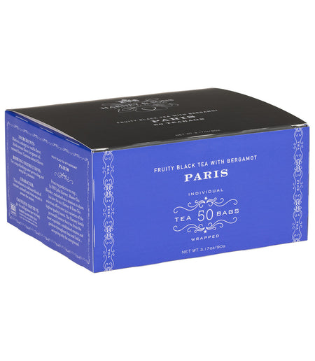 Harney & Sons Paris, Box of 50 Wrapped Teabags, featuring individually wrapped teabags for brewing fruity black tea.