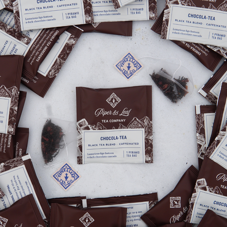 Piper and Leaf Chocola-Tea Case of Individually Wrapped Tea Bags- 50ct, featuring individually packaged tea sachets in a case.