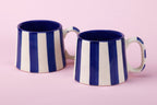 Casa Amarosa Ceramic Dark Blue Stripe Cup - 3.5 x 2.5 Inches ( Set of 4 )