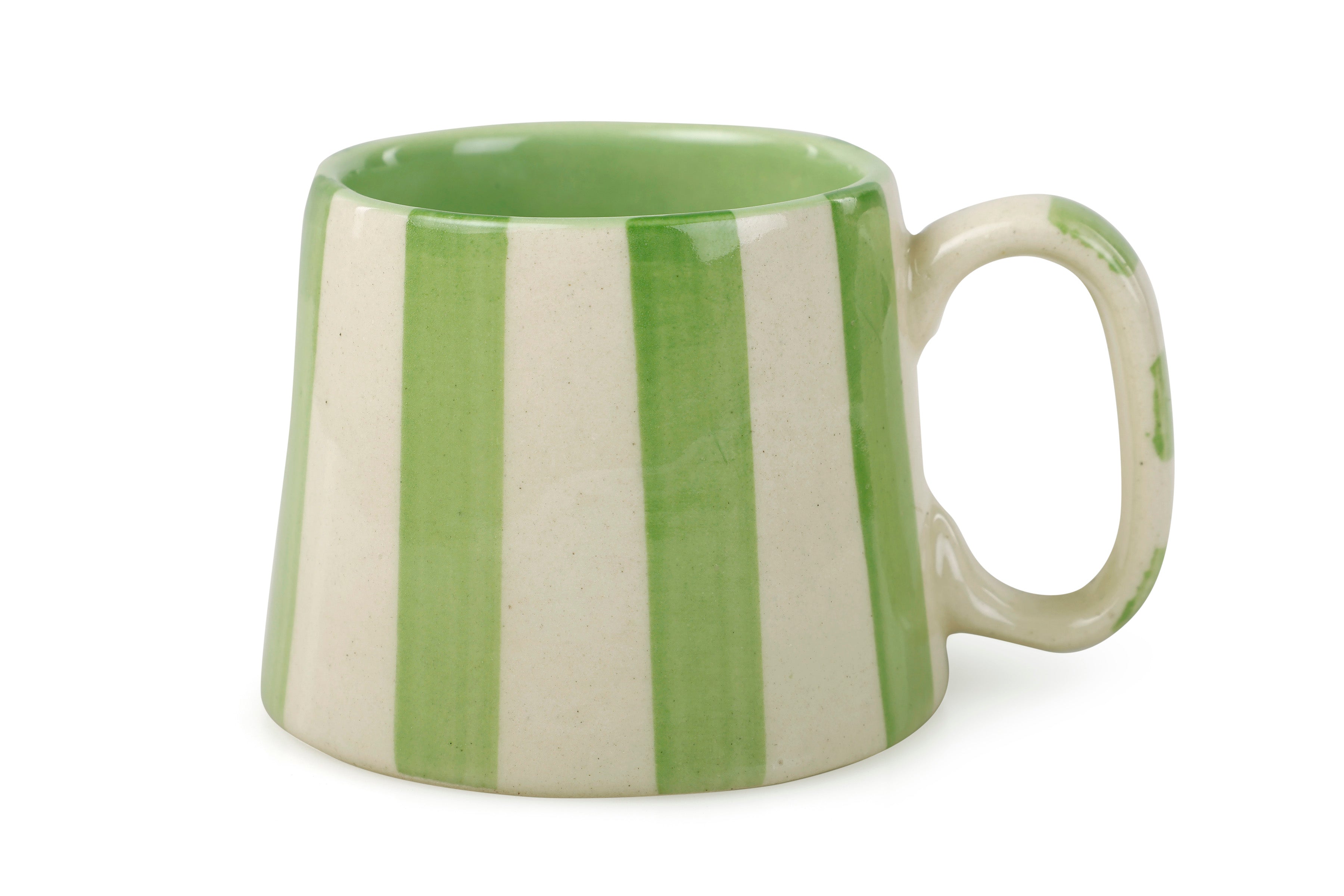 Casa Amarosa Ceramic Green Stripe Cup - 3.5 x 2.5 Inches ( Set of 2 )