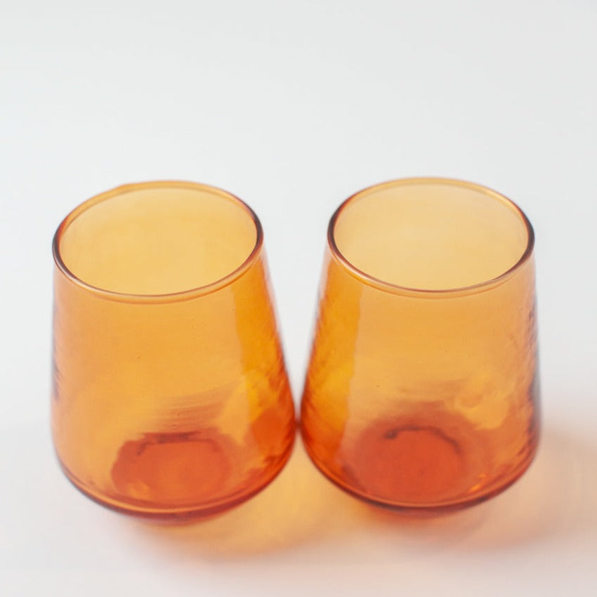 Creative Women Handblown Hammered Glass Water Tumbler, Amber - set of 4