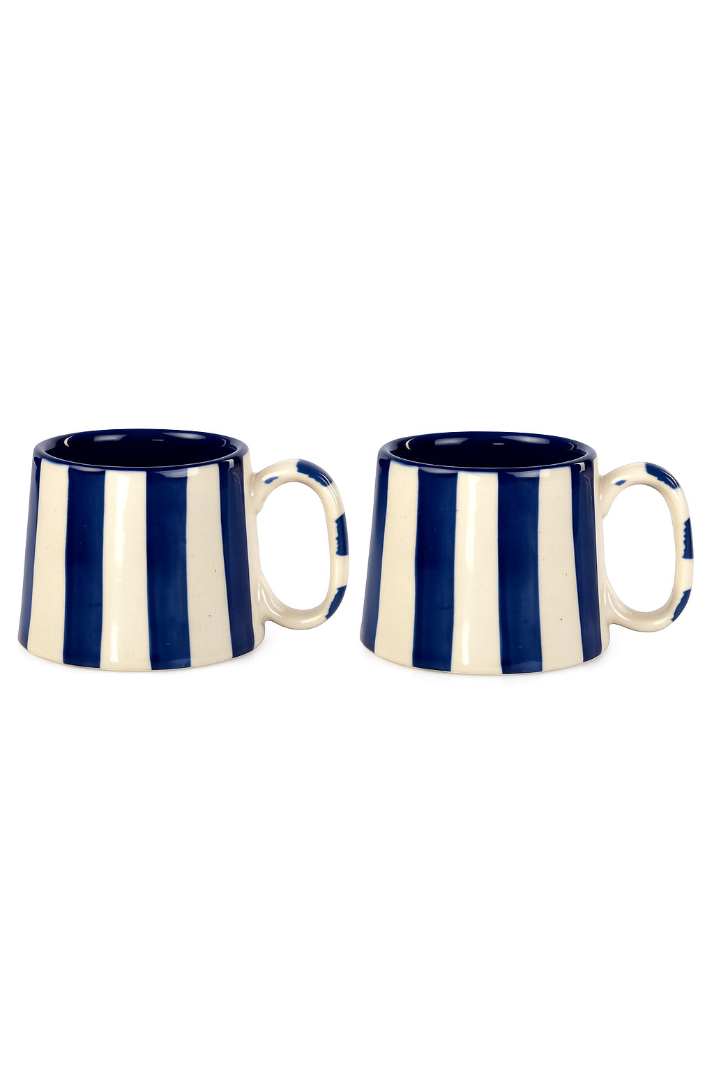 Casa Amarosa Ceramic Dark Blue Stripe Cup - 3.5 x 2.5 Inches ( Set of 2 )