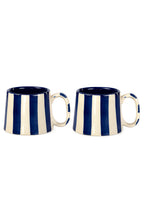Casa Amarosa Ceramic Dark Blue Stripe Cup - 3.5 x 2.5 Inches ( Set of 2 )