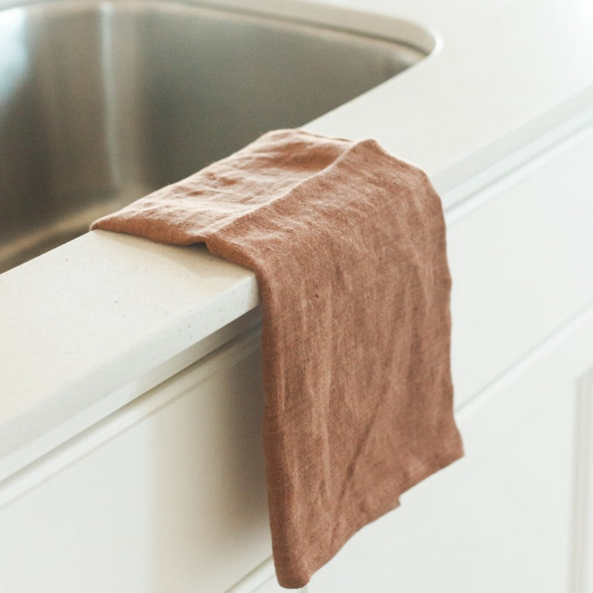 Creative Women Stone Washed Linen Tea Towel - Terracotta