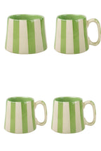 Casa Amarosa Ceramic Green Stripe Cup - 3.5 x 2.5 Inches ( Set of 4 )