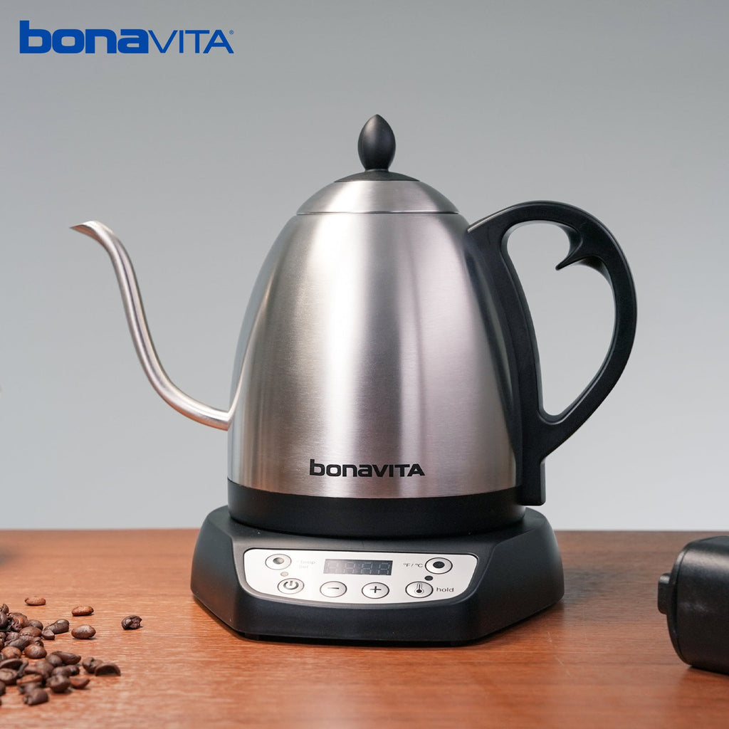 Bonavita Classic 1.0L Gooseneck Precision Temperature Electric Kettle| Tea Brew, 1200 Watt, LED Panel, Stainless Steel