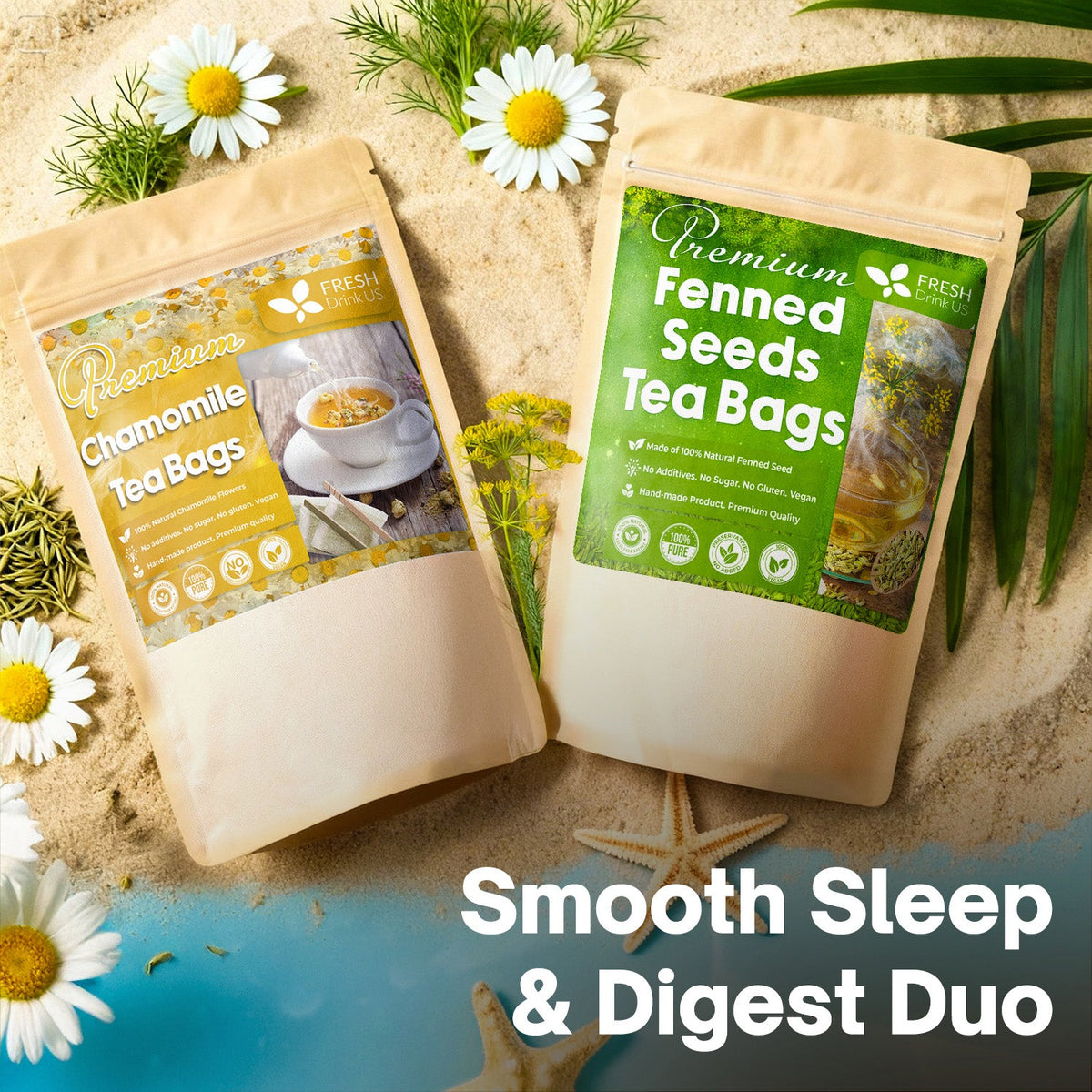 FreshDrinkUS Sleep & Digest Tea Duo — Chamomile & Fennel