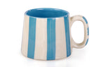 Casa Amarosa Ceramic Aqua Blue Stripe Cup - 3.5 x 2.5 Inches ( Set of 2 )