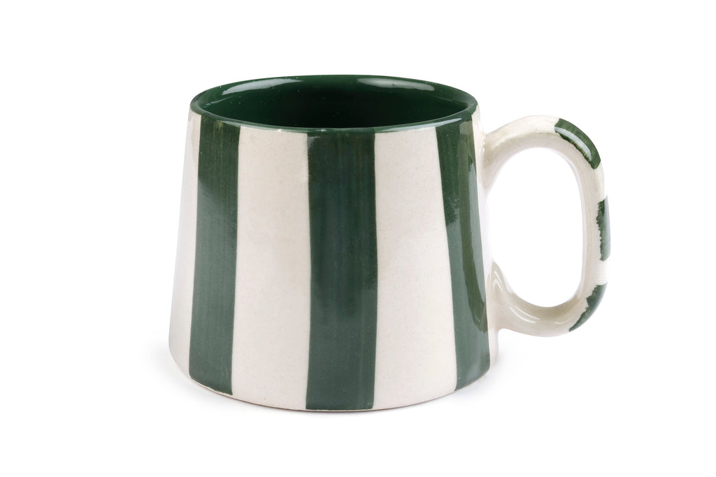 Casa Amarosa Ceramic Olive Stripe Cup - 3.5 x 2.5 Inches (Set of 2)