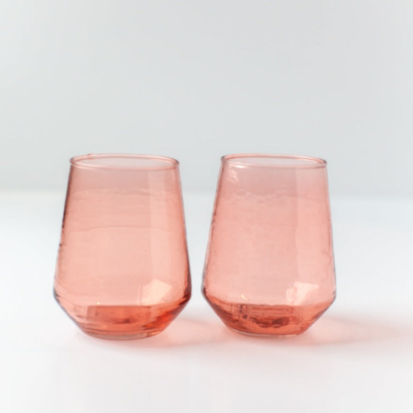 Creative Women Handblown Hammered Glass Water Tumbler, Blush - set of 4