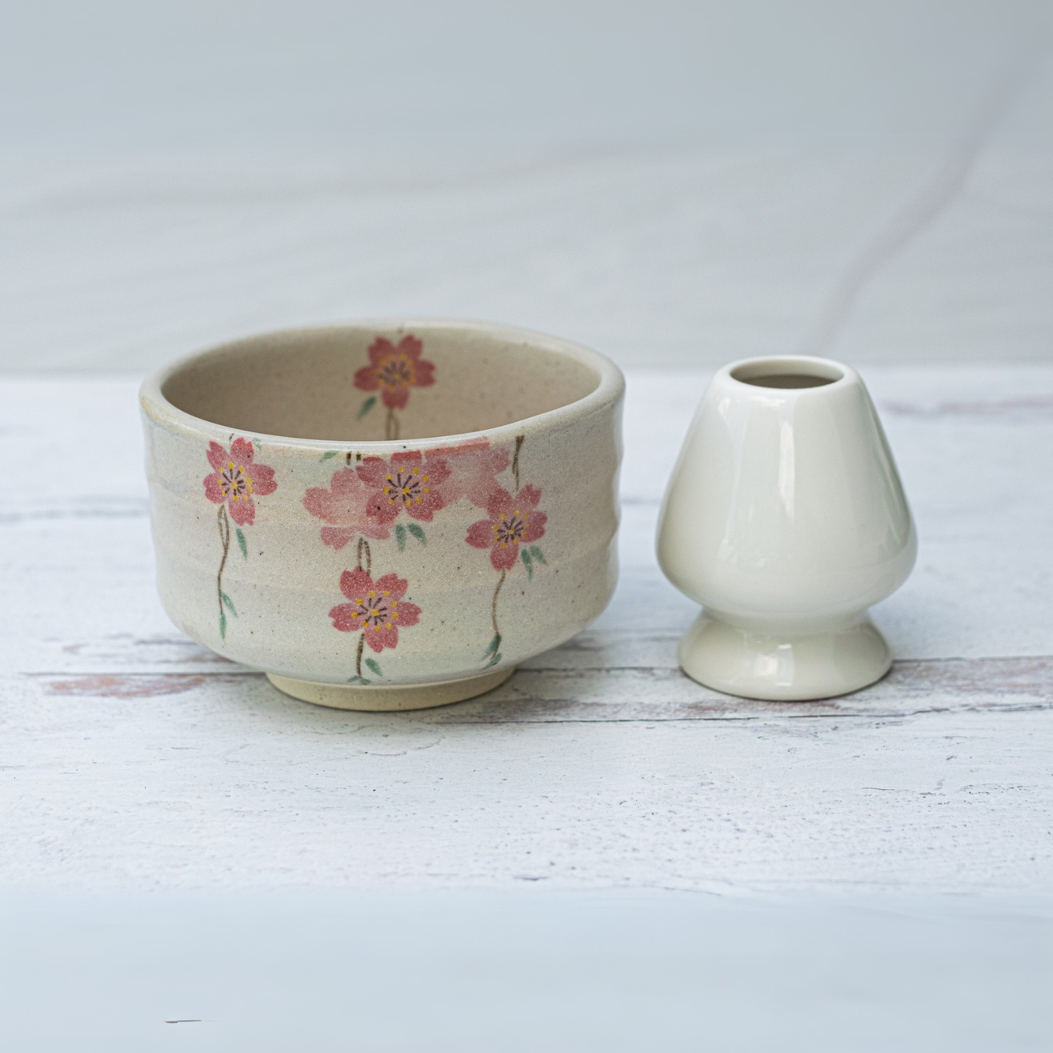 Aprika Life Pink Sakura Flowers Ceramic Matcha Bowl