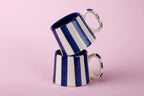 Casa Amarosa Ceramic Dark Blue Stripe Cup - 3.5 x 2.5 Inches ( Set of 4 )