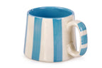 Casa Amarosa Ceramic Aqua Blue Stripe Cup - 3.5 x 2.5 Inches ( Set of 2 )