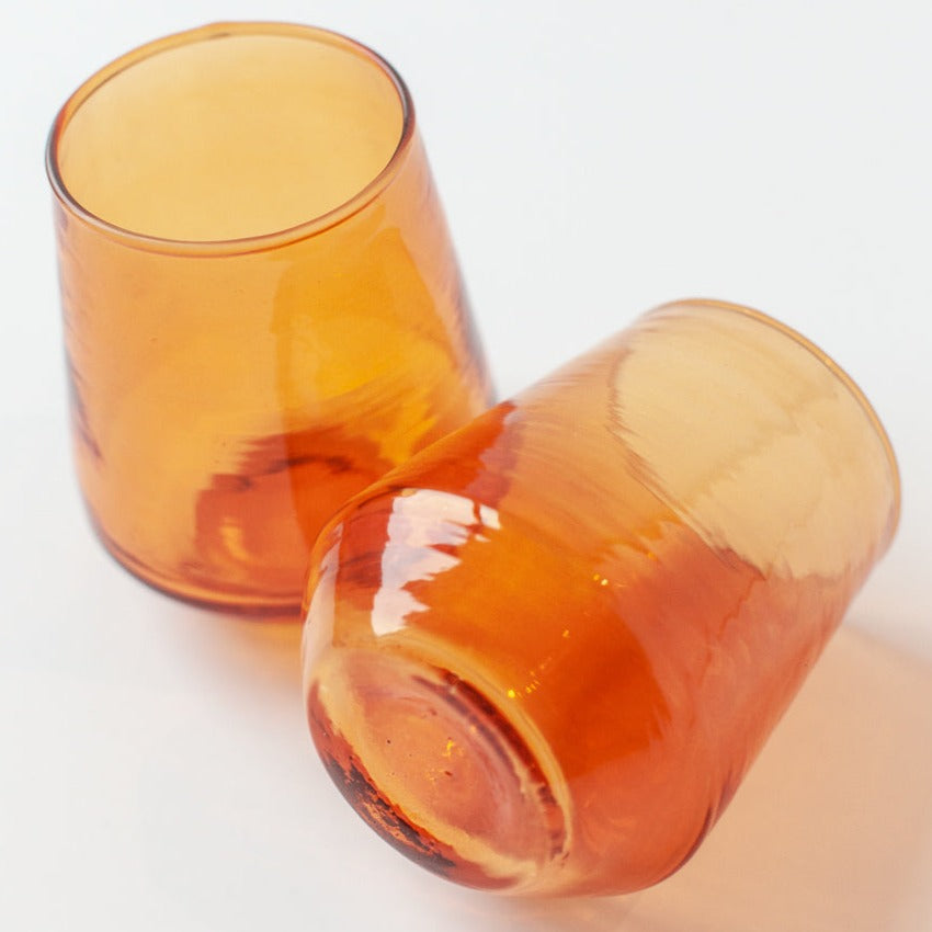 Creative Women Handblown Hammered Glass Water Tumbler, Amber - set of 4