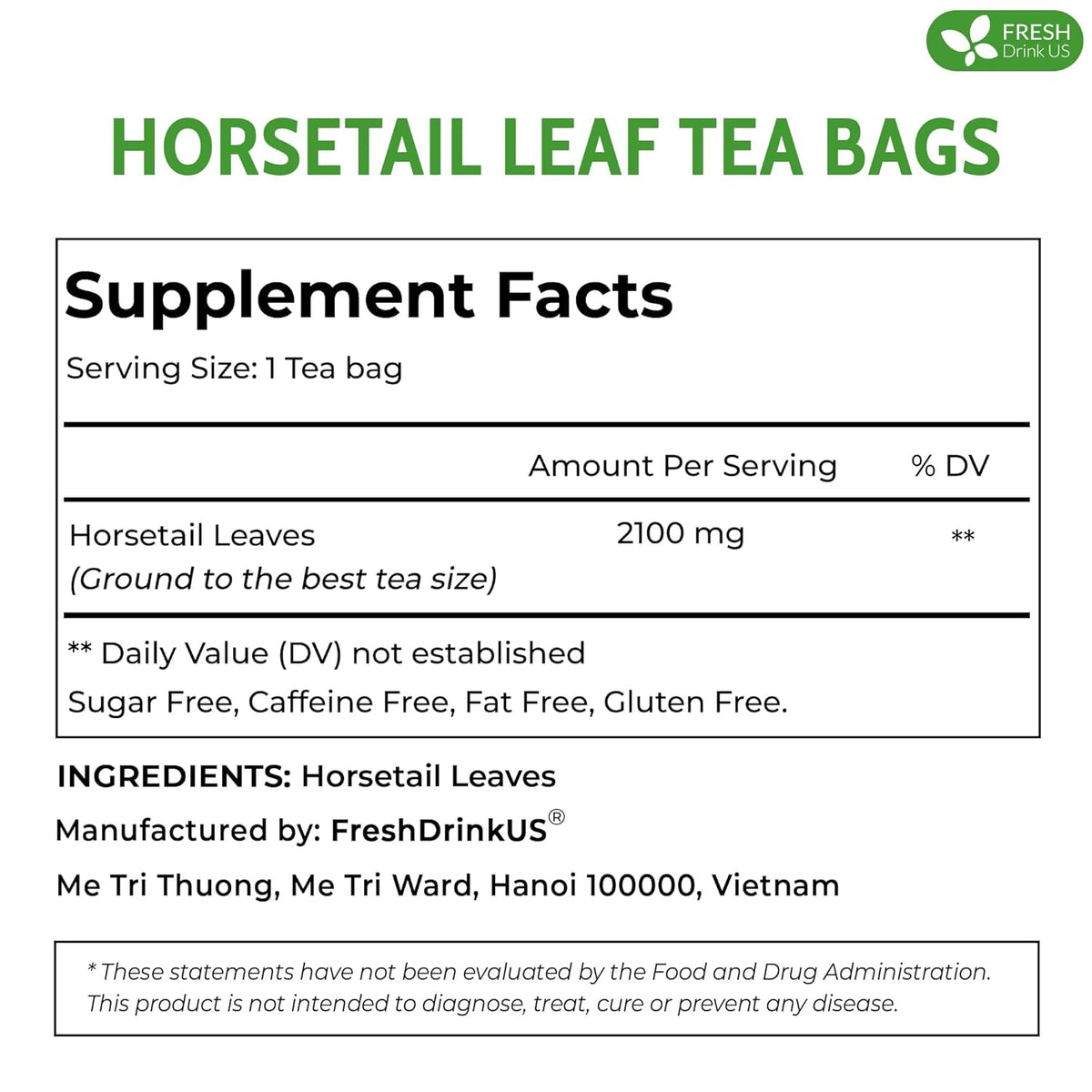 Premium Horsetail Leaf Tea Bags – Herbal Tea for Daily Wellness, Beauty Routine & Caffeine-Free Refreshment
