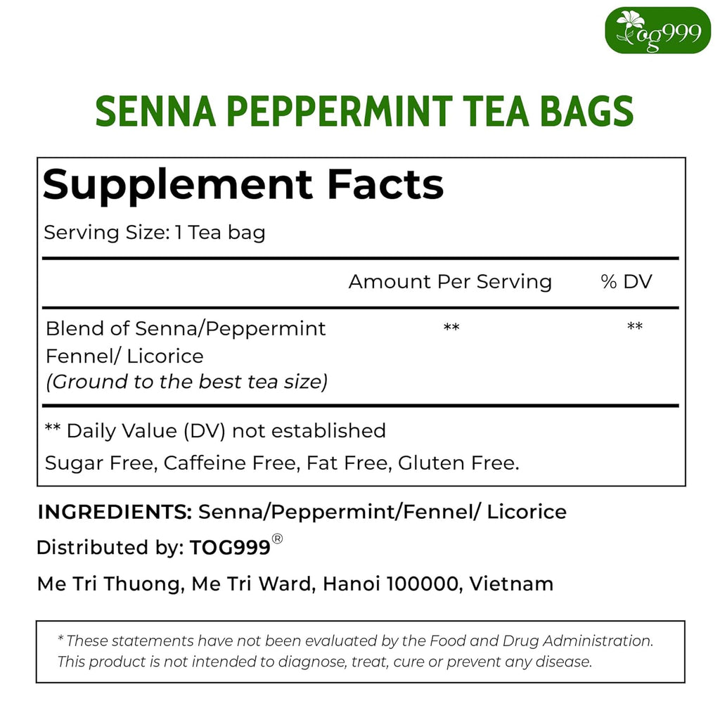 Premium Senna Peppermint Tea Bags. Relieves Constipation Natural Tea Herbal Tea