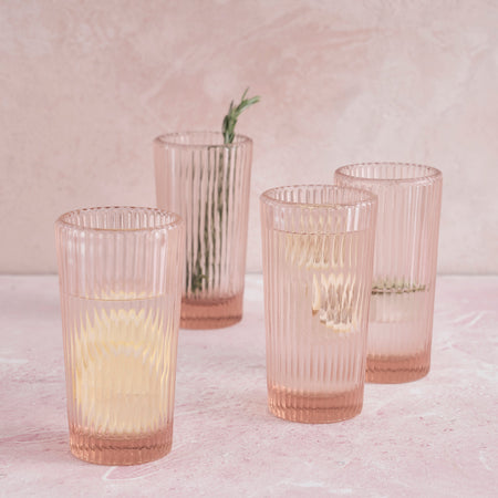 Pressed Pink Tall Glasses - Set of 4