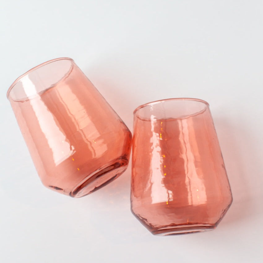 Creative Women Handblown Hammered Glass Water Tumbler, Blush - set of 4