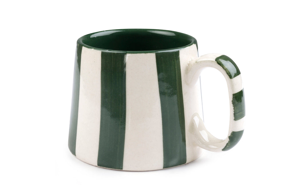Casa Amarosa Ceramic Olive Stripe Cup - 3.5 x 2.5 Inches (Set of 4)