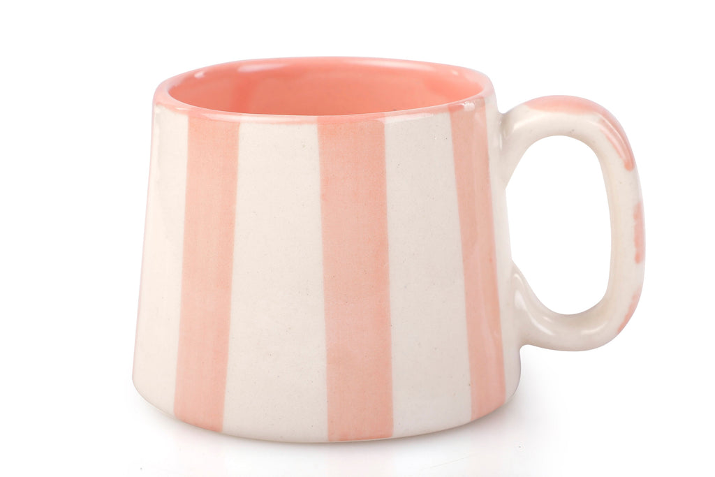 Casa Amarosa Ceramic Pink Stripe Cup- 220ml - 3.5 x 2.5 Inches (Set of 2)
