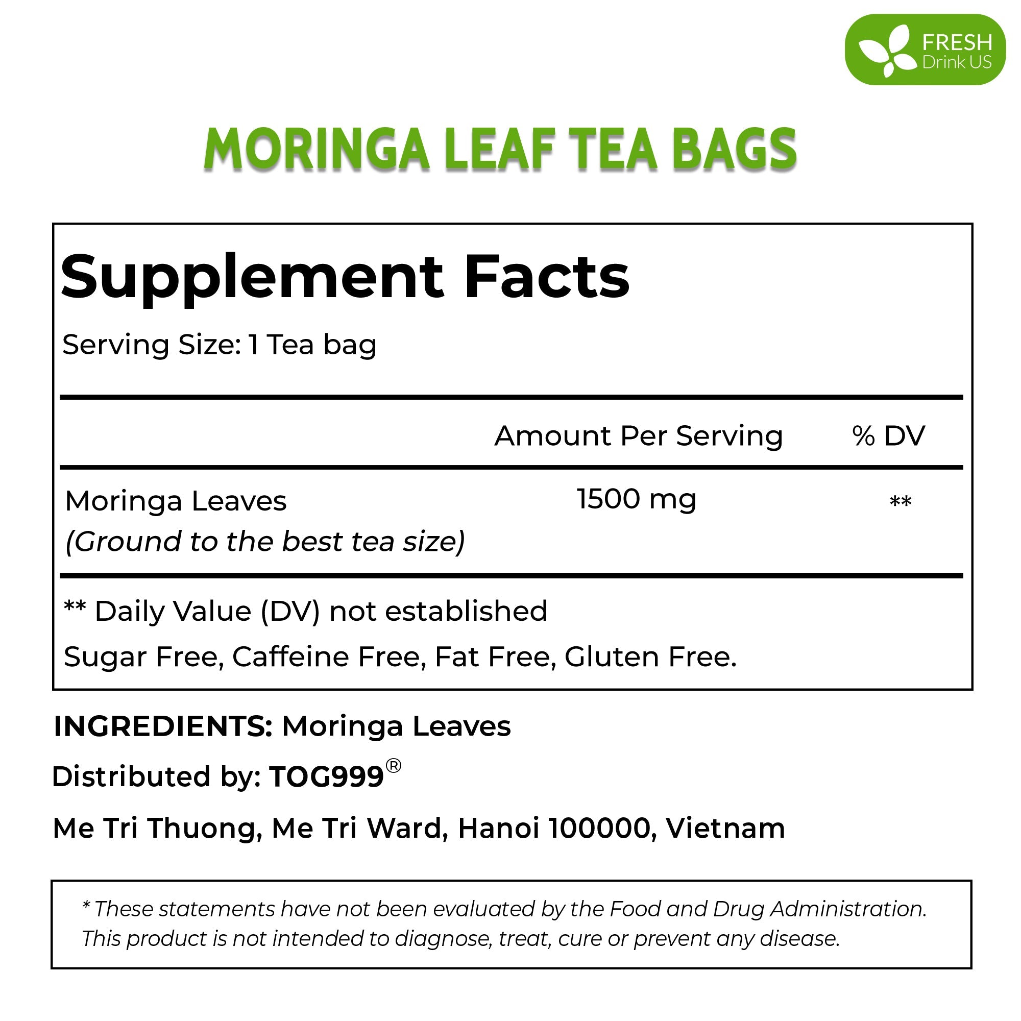 FreshDrinkUS Moringa Leaf Tea Bags