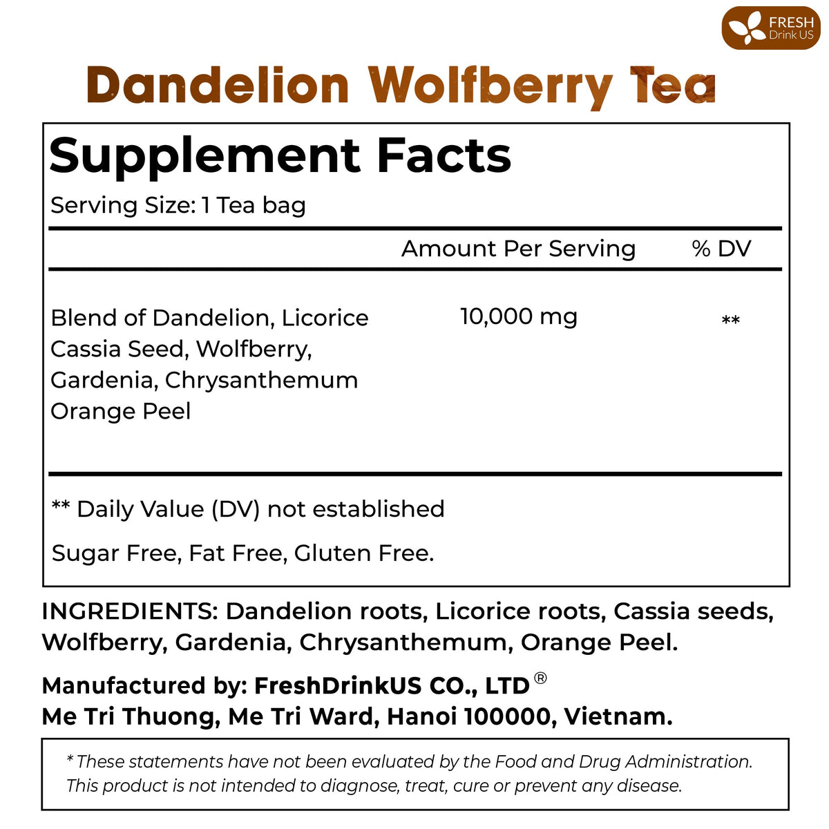FreshDrinkUS Dandelion Wolfberry Herbal Tea