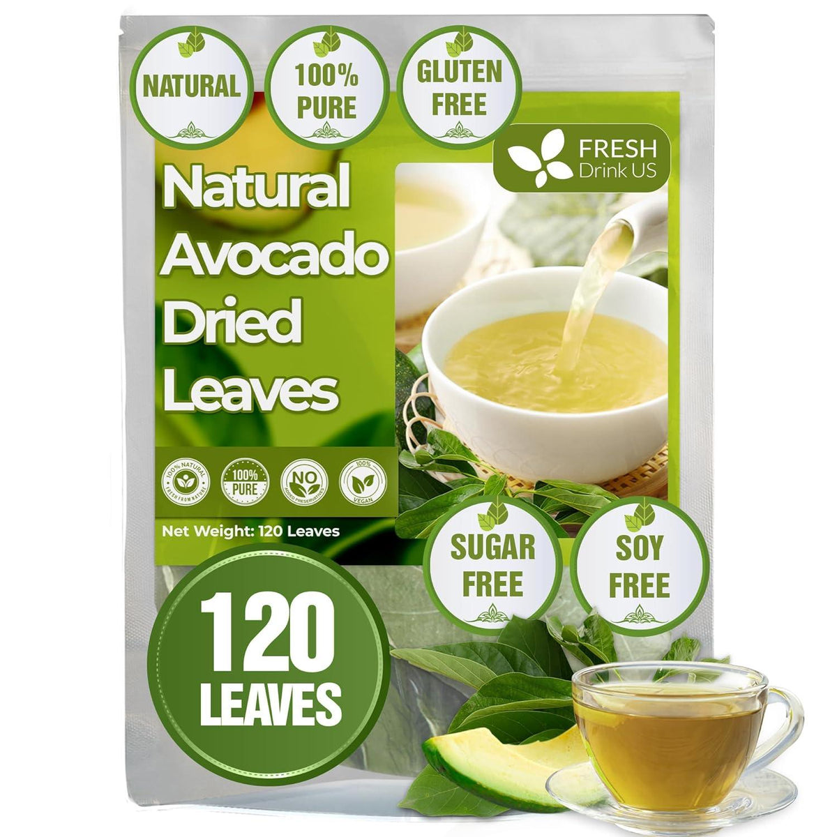 Natural Avocado Whole Leaves Dried, Tea Bags, 100% Pure from Avocado Leaves, Avocado Leaf Tea, Hojas de Aguacate Seca, No Additives, No Caffeine, Vegan Herbal Tea
