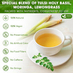 Premium Tulsi Moringa Lemongrass  Tea Bags, 100% Natural & Pure from Tulsi Holy Basil Leaves, Moringa & Lemongrass. Herbal Tea