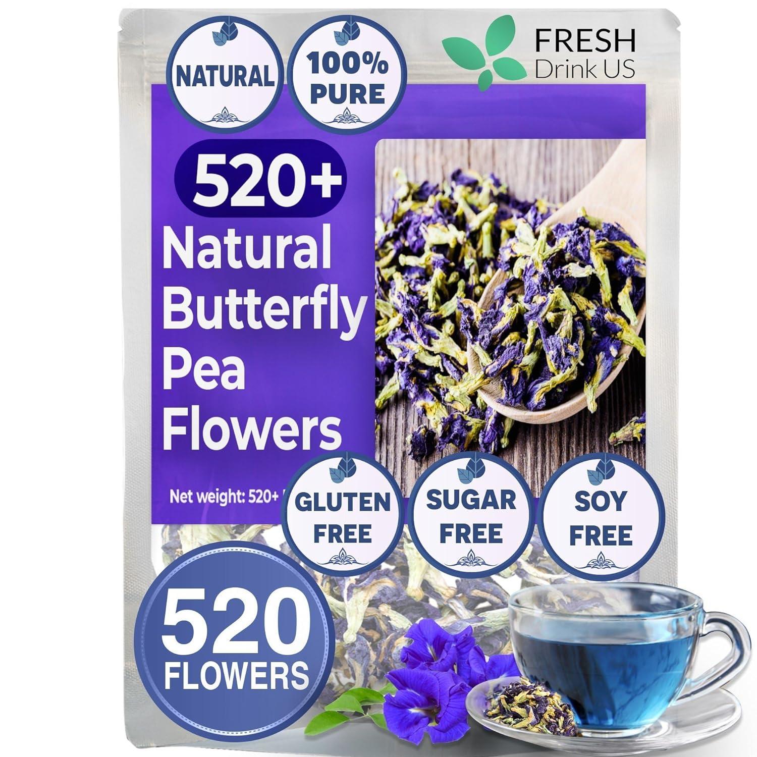 Premium Butterfly Pea Flowers, Tea Bags, 100% Natural and Pure from Butterfly Pea Flowers, Hand-made, Made With Natural Materials-Corn Fiber Tea Bag, Sugar/Caffeine/Gluten Free Herbal Tea