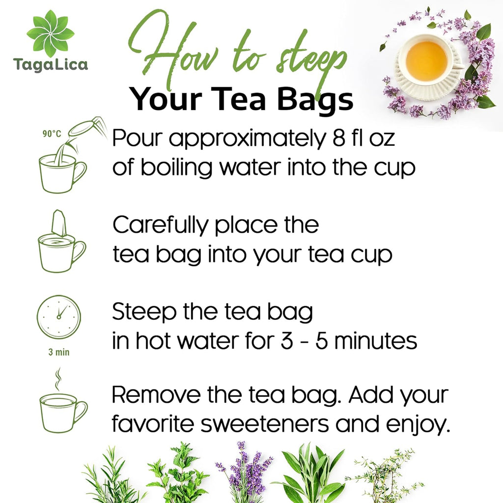 Lemongrass Tea Bags, 100% Natural & Pure Lemongrass leaves, Eco-Conscious Tea Bags, Lemongrass Herbal Tea. Lemongrass Leaf Tea. No Sugar, No Caffeine, No Gluten, Vegan.