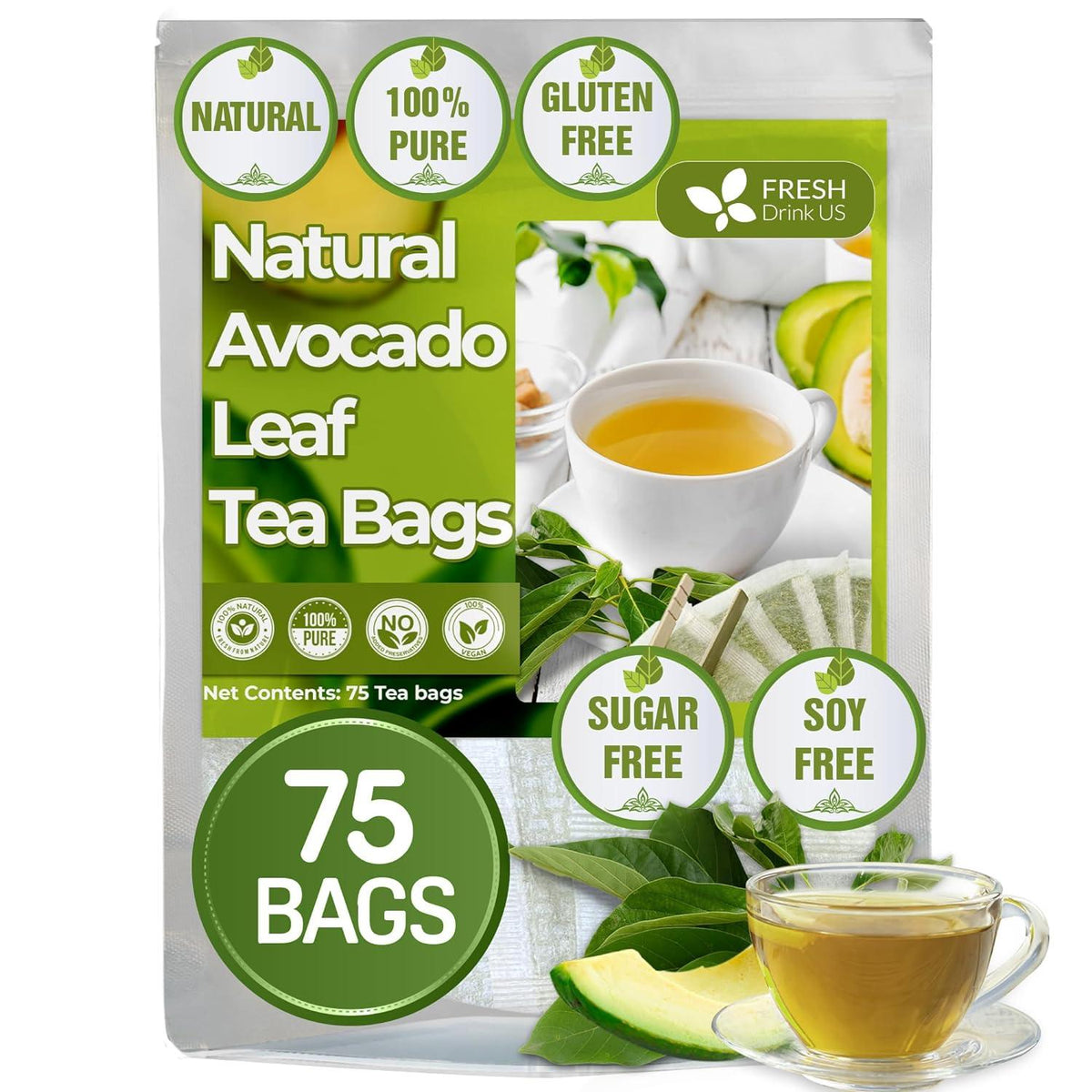 Natural Avocado Whole Leaves Dried, Tea Bags, 100% Pure from Avocado Leaves, Avocado Leaf Tea, Hojas de Aguacate Seca, No Additives, No Caffeine, Vegan Herbal Tea