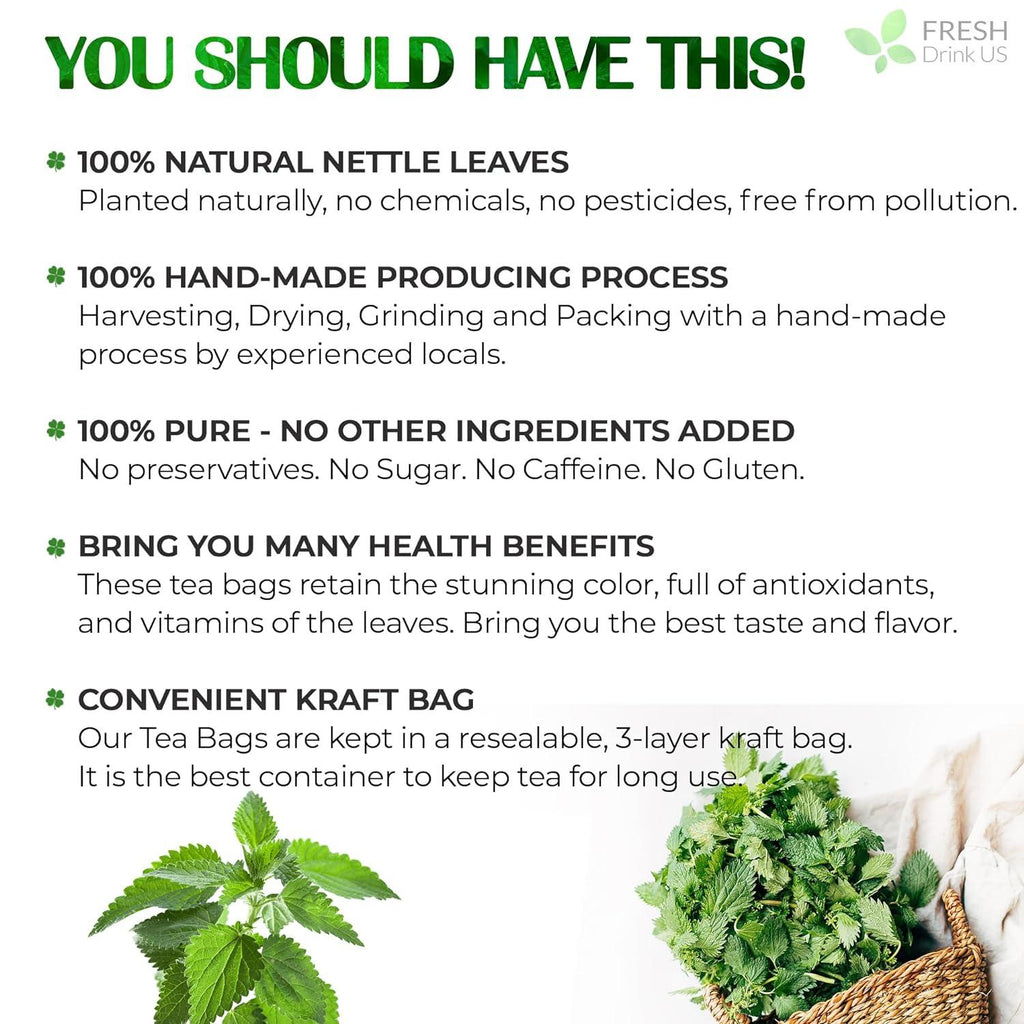 Premium Nettle Leaf Tea Bags, 100% Natural & Pure, Stinging Nettle Leaf Tea, Nettle Leaf Tea, Burn Nettle, Stinging Nettle, Nettle Tea, Stinger Tea, No Sugar/Caffeine & Gluten, Vegan Herbal Tea