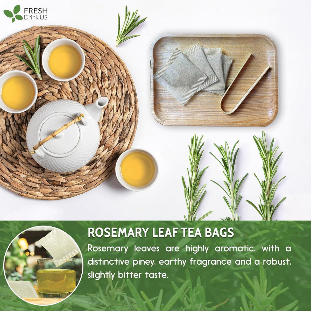 Premium Rosemary Leaves, Tea Bags, Powder, 100% Natural & Pure from Dried Rosemary Leaves, No Additives, No Caffeine, Vegan. Dried Rosemary Herb, Perfect for Seasoning, Spice Blends for Grilling & Cooking Herbal Tea