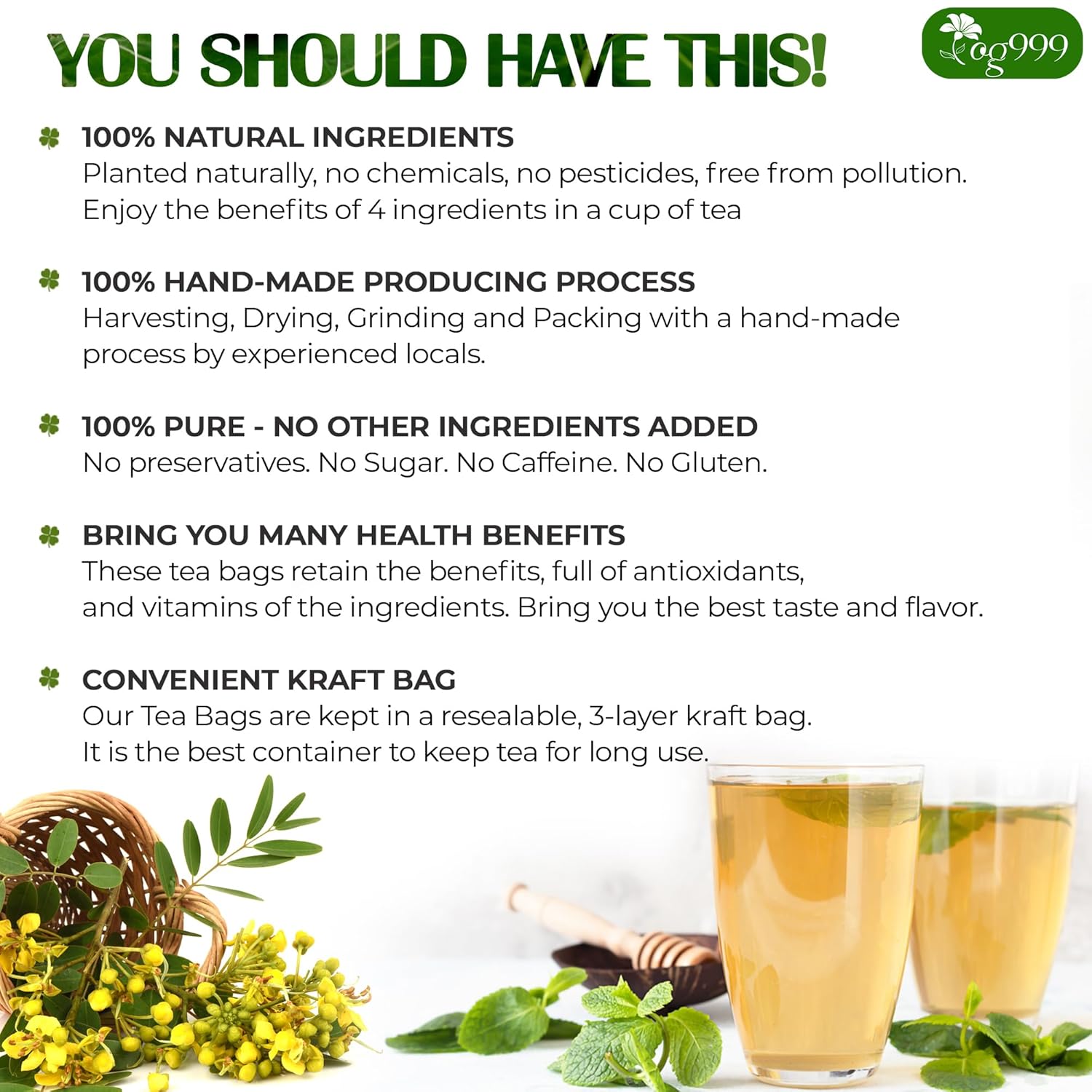 Premium Senna Peppermint Tea Bags. Relieves Constipation Natural Tea Herbal Tea