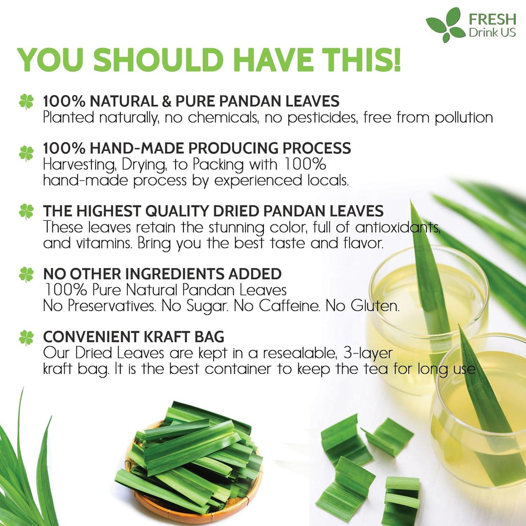 Natural Pandan Leaves Dried, Pandan Leaf Powder, 100% Pure Dried Pandan Leaves, Pandan Leaf Tea, No Additives, No Caffeine, Vegan Herbal Tea
