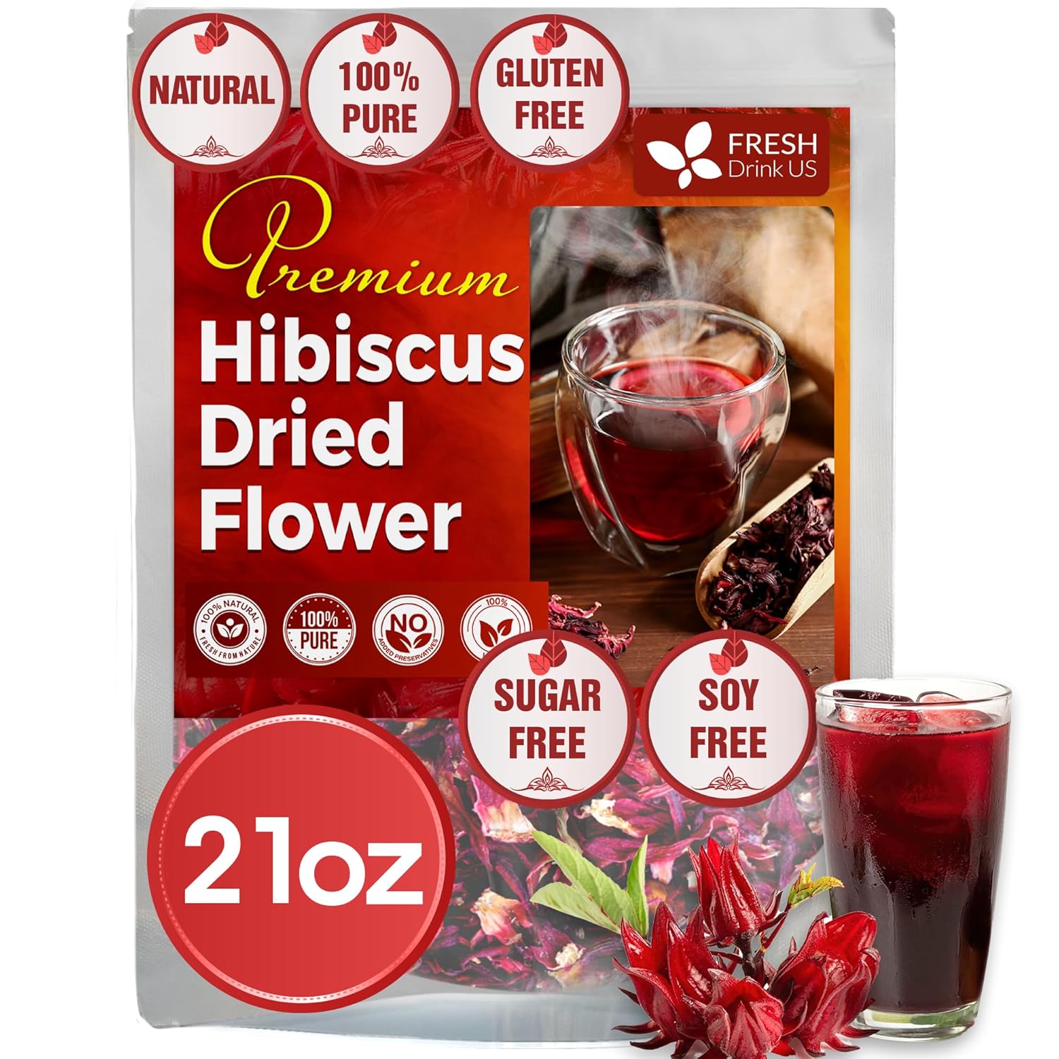 FreshDrinkUS Hibiscus Flower Tea Bags