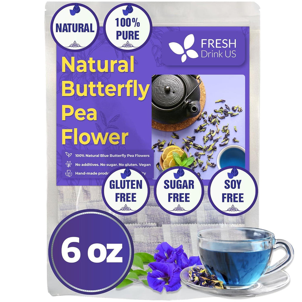Premium Butterfly Pea Flowers, Tea Bags, 100% Natural and Pure from Butterfly Pea Flowers, Hand-made, Made With Natural Materials-Corn Fiber Tea Bag, Sugar/Caffeine/Gluten Free Herbal Tea