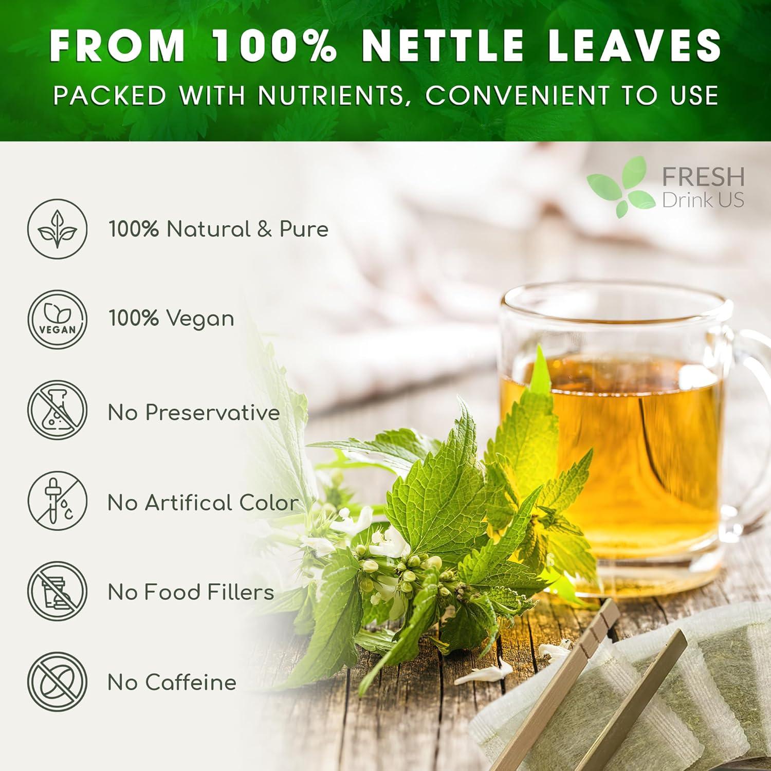 Premium Nettle Leaf Tea Bags, 100% Natural & Pure, Stinging Nettle Leaf Tea, Nettle Leaf Tea, Burn Nettle, Stinging Nettle, Nettle Tea, Stinger Tea, No Sugar/Caffeine & Gluten, Vegan Herbal Tea